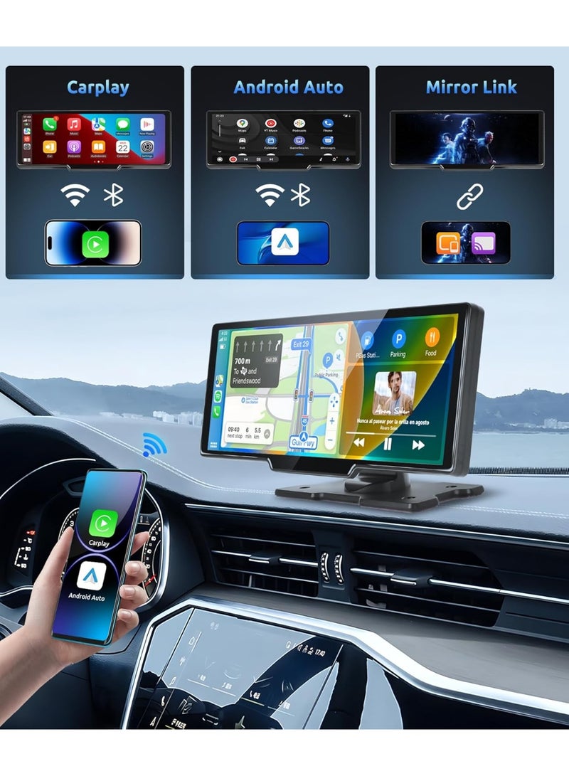 Portable Wireless Apple Carplay Car Stereo, 9.3 HD IPS Touchscreen Car Radio Support Bluetooth/Maps Navigation/Wireless Android Auto/AUX/TF,Built in Front View Camera,Loop Recording - Image 3